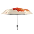 thumbnail image 3 of Red Maple Leaf All Weather Umbrella Triple Folding Parasol 6 Ribs UV Protection Portable, 3 of 8