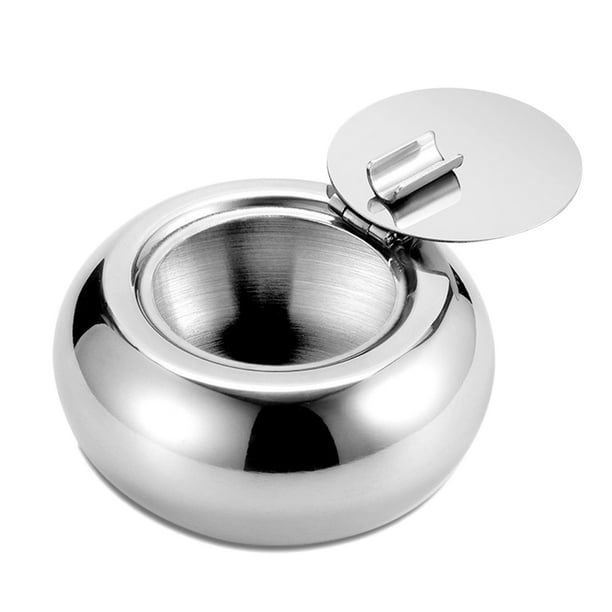 Cenicero de mesa de acero inoxidable con tapa Cenicero para cigarrillos Bandeja para cenicero para oficina en casa - M Inevent HA3334-01B