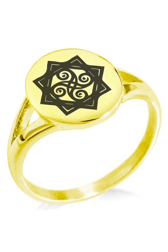 Stainless Steel Shadow Magic Rune Minimalist Oval Top Polished Statement Signet Ring