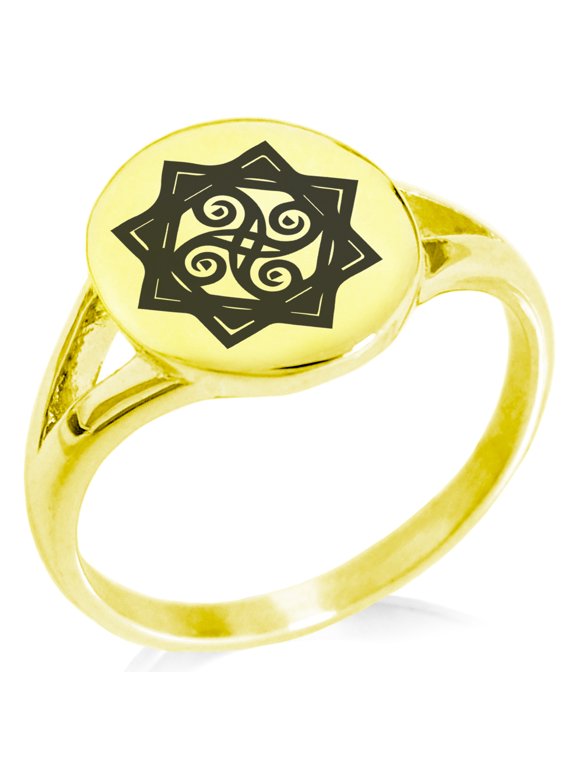 Stainless Steel Shadow Magic Rune Minimalist Oval Top Polished Statement Signet Ring