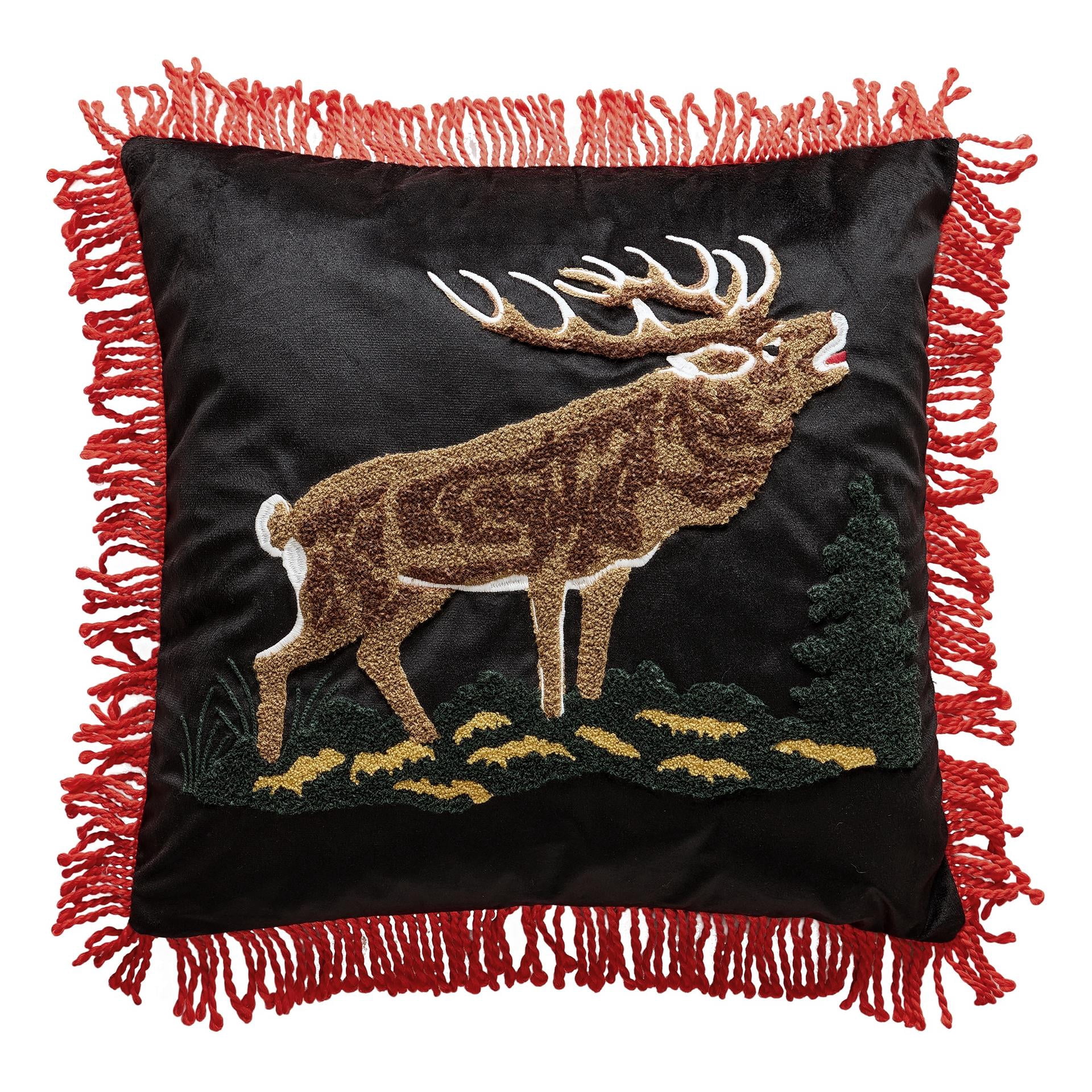 Camp Wandawega Elk Needle-Punch Throw Pillow with Fringe by Makers Collective, 18" Square, Adults/Teens