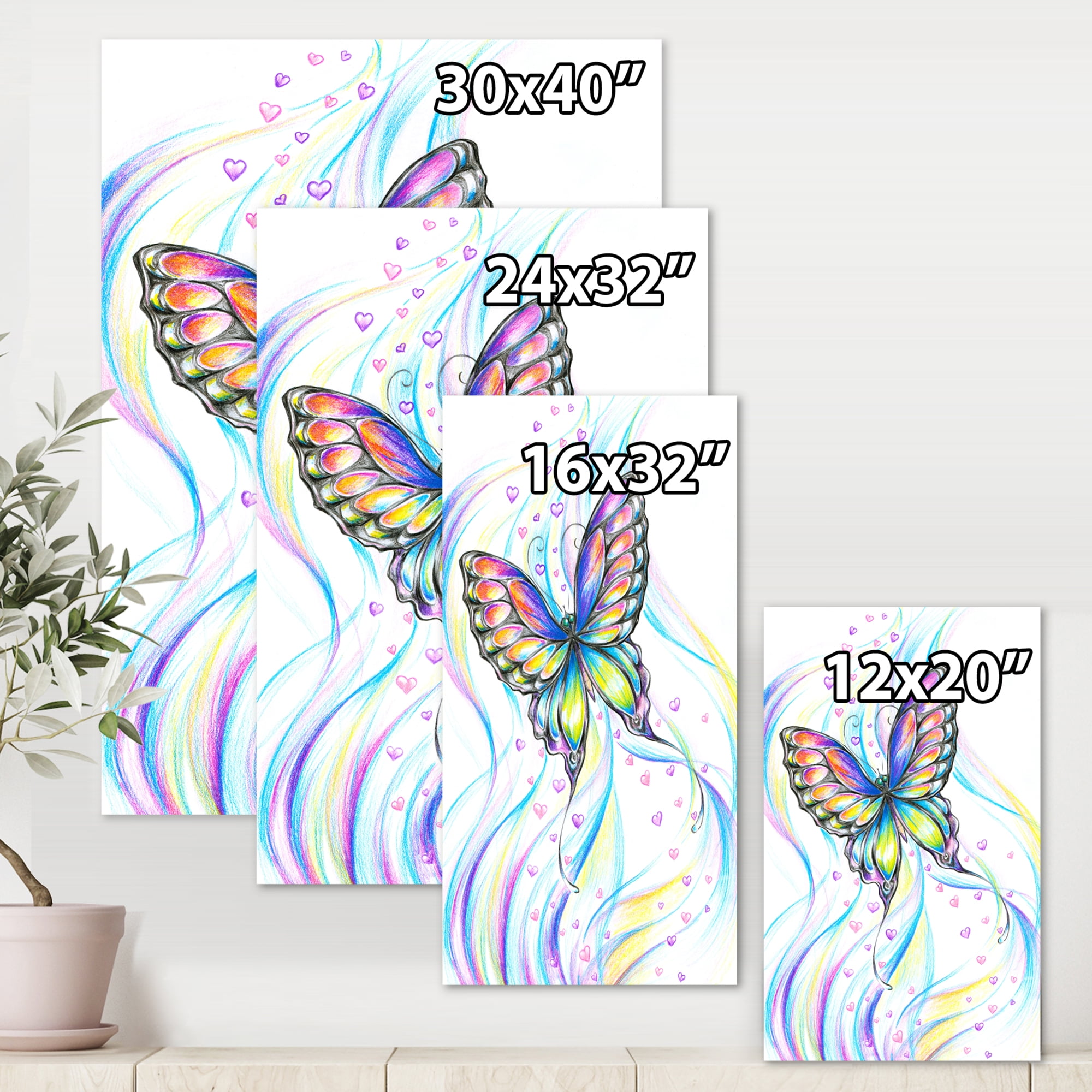 Iridescent Colorful Butterfly 24 in x 32 in Painting Canvas Art Print, by  Designart 