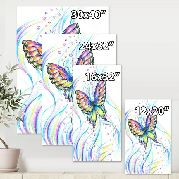 Iridescent Colorful Butterfly 24 in x 32 in Painting Canvas Art