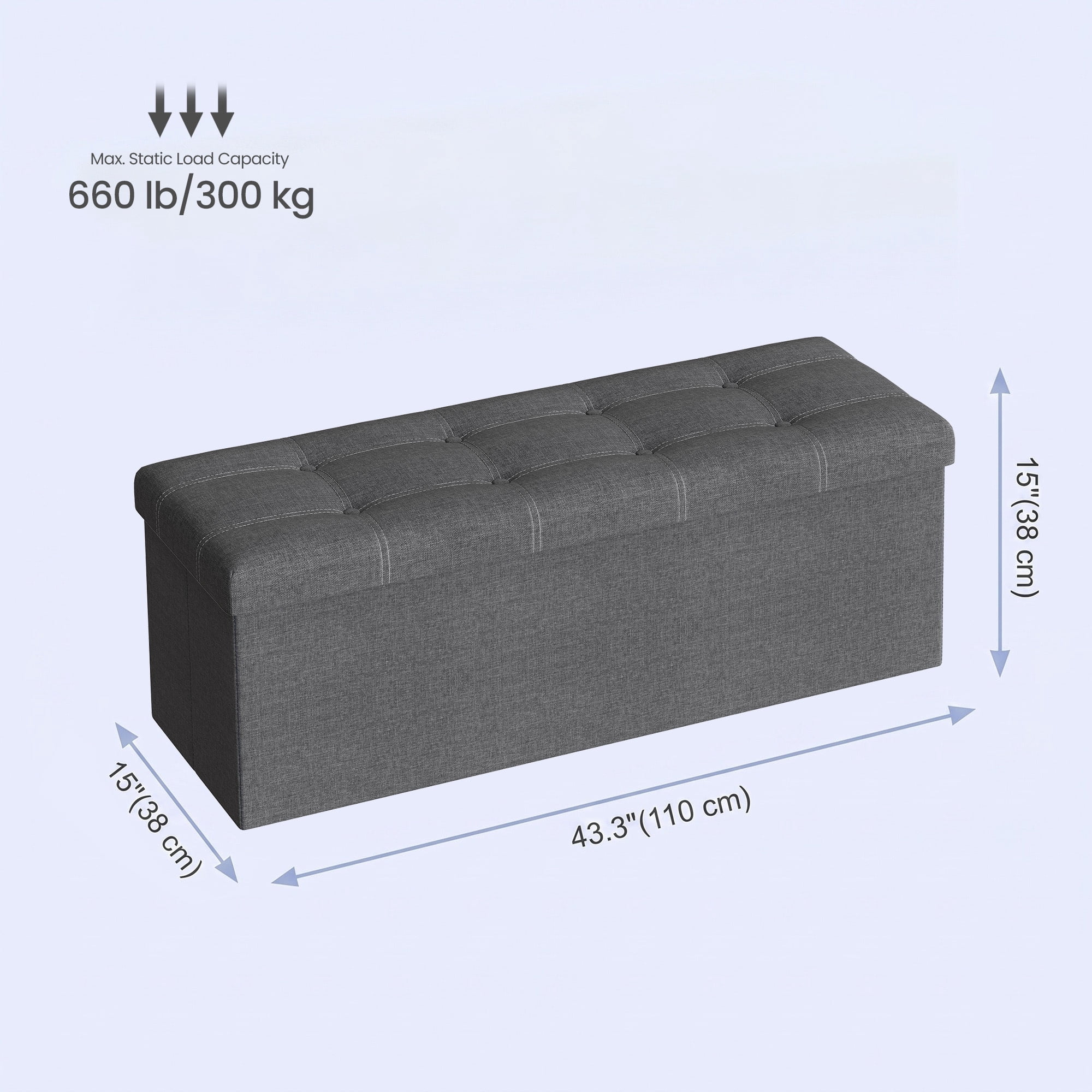Ledrem Extra Large Storage Ottoman Bench, Dark Gray Linen-Look Fabric, 43" Wide, 35 Gal Capacity, 660 lb Weight Capacity