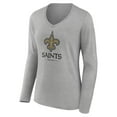 thumbnail image 2 of Women's Heather Gray New Orleans Saints Logo Team Lockup Long Sleeve V-Neck T-Shirt, 2 of 3