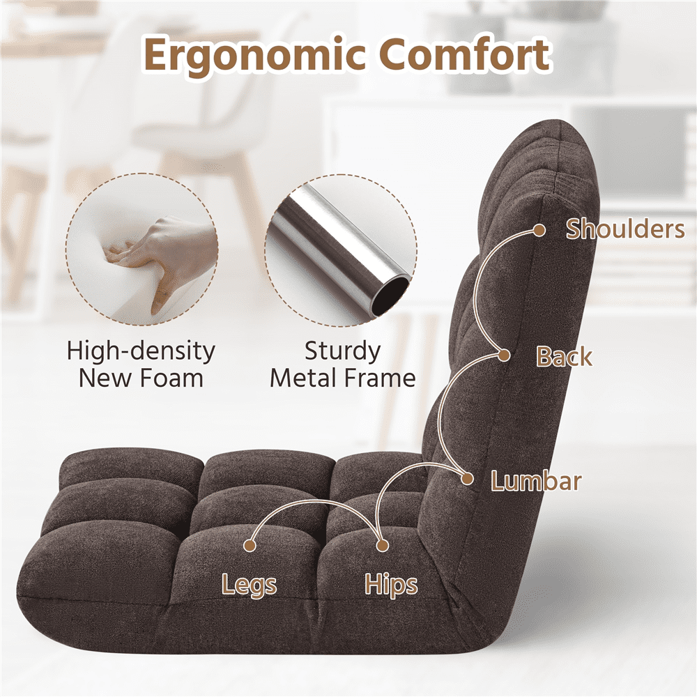 Alden Design Floor Sofa Chair with 14 Adjustable Positions, Brown
