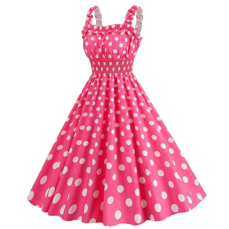 safuny Women's Tea Length A Line Dress Polka Dot Holiday Sleeveless Square  Neck Elegant High Waist Retro Prom Party Trendy Dresses Pink XL -  Walmart.com