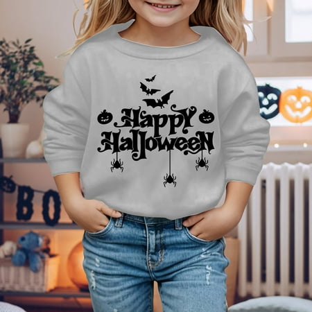 

Yiwula Girls Sweatshirt Autumn And Winter Children s Warm Tops Cozy Festive Letter Bat Pumpkin Pattern Casual Style