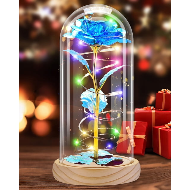 Rosa de cristal Otlonpe Wood azul con luz LED de 18 cm