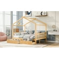 thumbnail image 3 of EUROCO Full Size House Bed with Two Drawers for Kids, Solid Wood Platform Bed for Living Room, Natural, 3 of 10