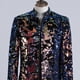 thumbnail image 2 of Traje informal con lentejuelas de terciopelo azul y morado con flores tridimensionales para hombre, abrigo brillante para DJ y cantante, traje de fiesta, 2 of 5