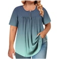 thumbnail image 1 of Ohufall Blouses Grande Taille pour Femmes Chemises à Manches Courtes Plissées Col Rond Décontracté, 1 of 5