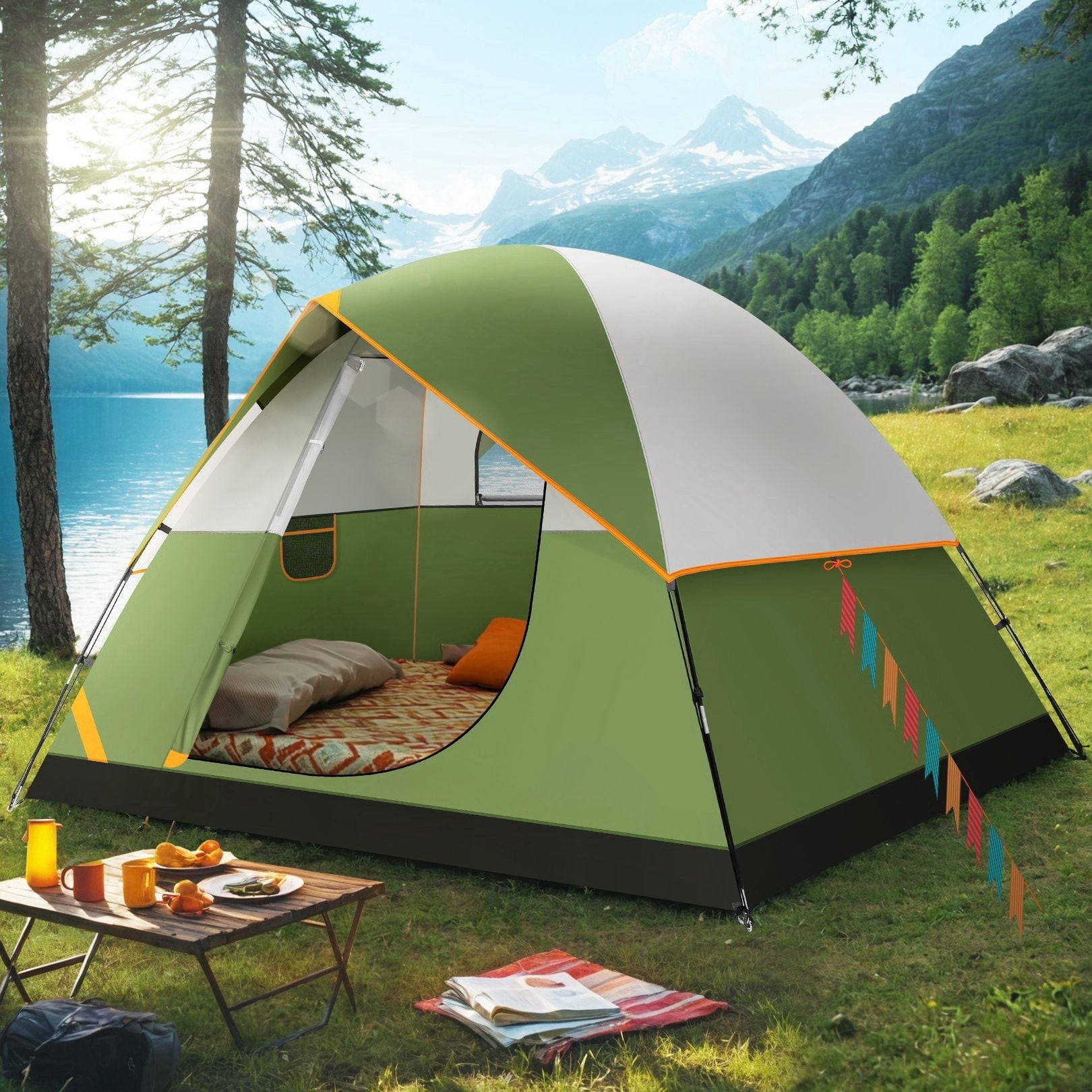 SANOPY Tent 4 Person Tent Easy Setup Camping Tent with Waterproof Rainfly, Windproof Design & Mesh Ventilation for Family, Hiking, Beach, and Travel