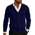 thumbnail image 2 of Zimjoy Mens Cardigan Sweaters Casual Button Up V Neck Sweaters Long Sleeve Open Front Slim Fit Blue Cardigan Lightweight Trench Coat with Pocket, Navy L, 2 of 6