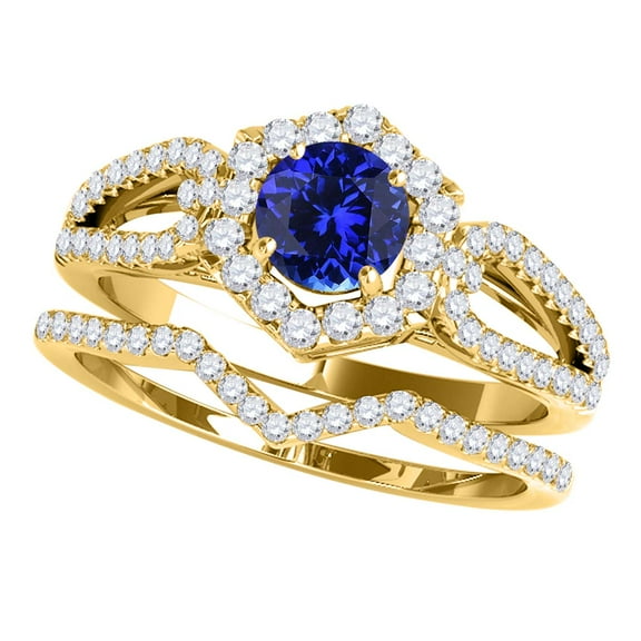 Mauli Jewels Engagement Rings for Women 1.35 Carat Halo Tanzanite And Diamond Bridal Set Prong-Setting 14k Yellow Gold