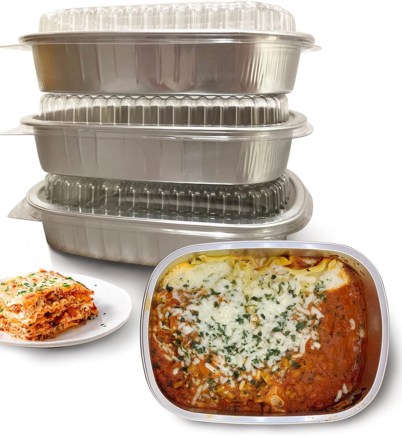 Joyka Re-Heatables Aluminum Food and Storage Containers | Reusable Aluminum Tray with Lids | Freezer and Oven Safe | Medium, 4 pack
