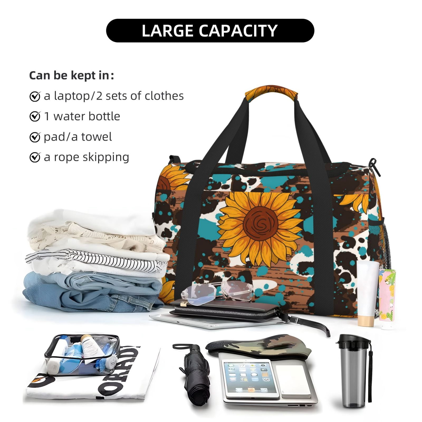 Fuzoiu Vintage Sunflowes Print Travel Duffle Bag,Carry On Tote Bags,Duffel Bag,Sport Gym Bag, Hospital Bag for Labor and Delivery, Overnight Bag,Luggage Bag