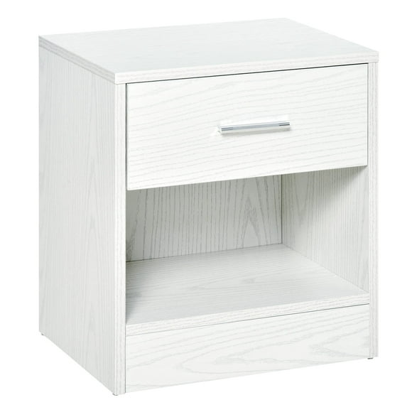 HOMcOM Modern Accent End Table with Drawer and Storage Shelf, Sofa Side Table for Living Room or Bedroom, White Wood grain