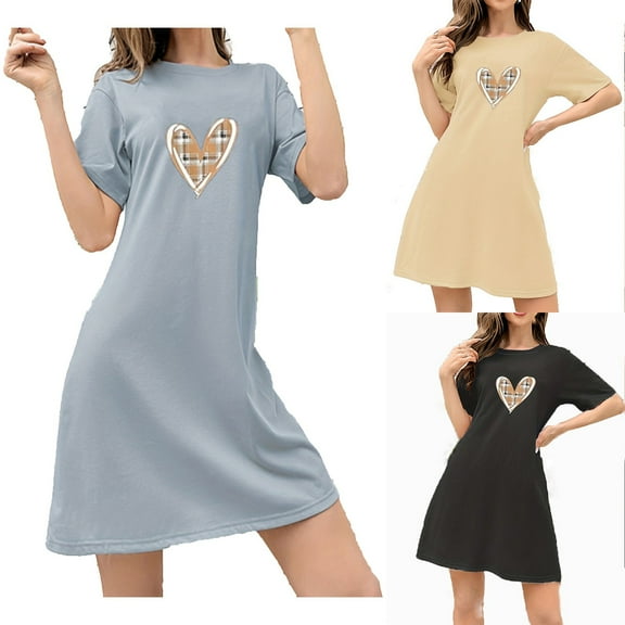 Swuxness Women's Short Sleeved Nightdress, Women's Nightgowns, Women's Print Soft Comfortable Lightweight Breathable Short Nightgownsfor Wearable Outside Beige, S