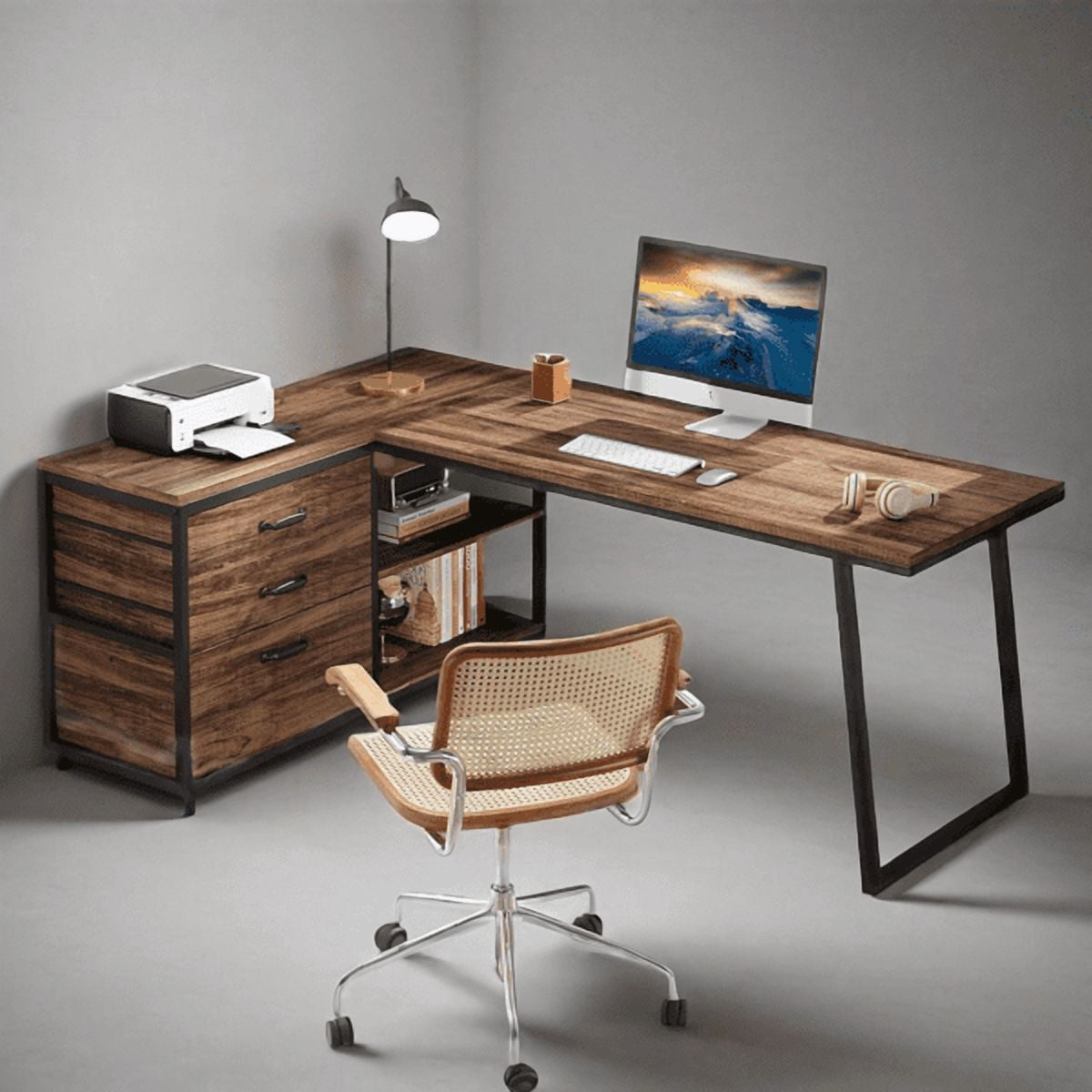 L-Shaped Desk with 3 Drawers & 2-Tier Shelves - 53"W×39.37"D×29.53"H, Reversible Workstation, 250lb Capacity - for Home Office & Gaming