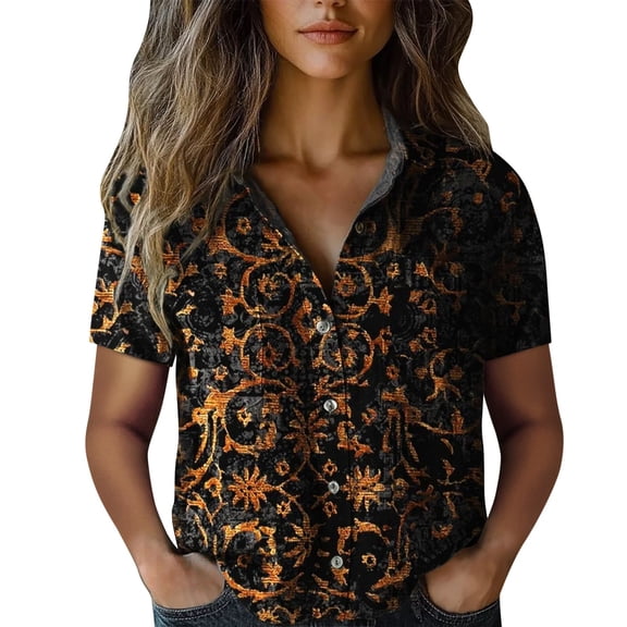 Women's Tops, Tees & Blouses Printed Cotton Short Sleeve Button Down Womens Spring Summer Shirts