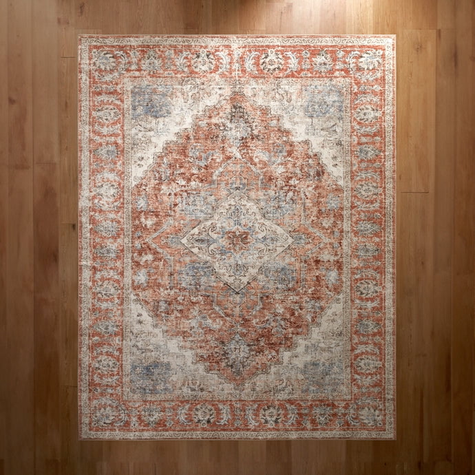 Sleep Zone 4x6 Area Rug for Bedroom, Machine Washable Area Rugs for Living Room, Low Pile Lightweight Non Slip Carpet, Vintage Rug for Dining Room, Home Office, Brick