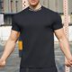 thumbnail image 1 of Blusas y camisas de manga corta y cuello redondo para hombre. Blusas casuales de verano para hombre, de manga corta, de color liso, con cuello redondo, para fitness. Blusas de poliéster para hombre., 1 of 4