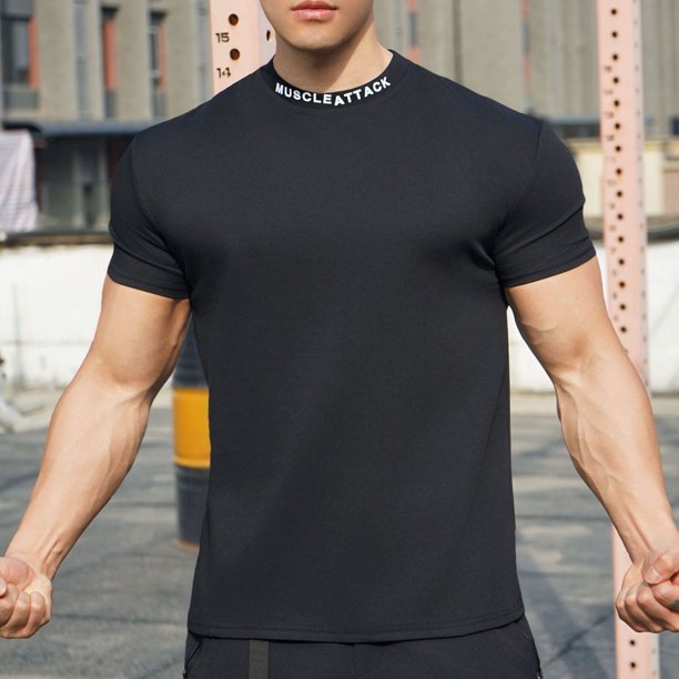 Blusas y camisas de manga corta y cuello redondo para hombre. Blusas casuales de verano para hombre, de manga corta, de color liso, con cuello redondo, para fitness. Blusas de poliéster para hombre.