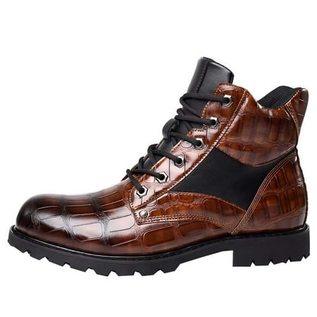 Sexlip Men s Leather Boots Lace Up Ankle Boots High Top Combat Boots Breathable Comfortable Vintage Oversized Casual Shoes Brown 38