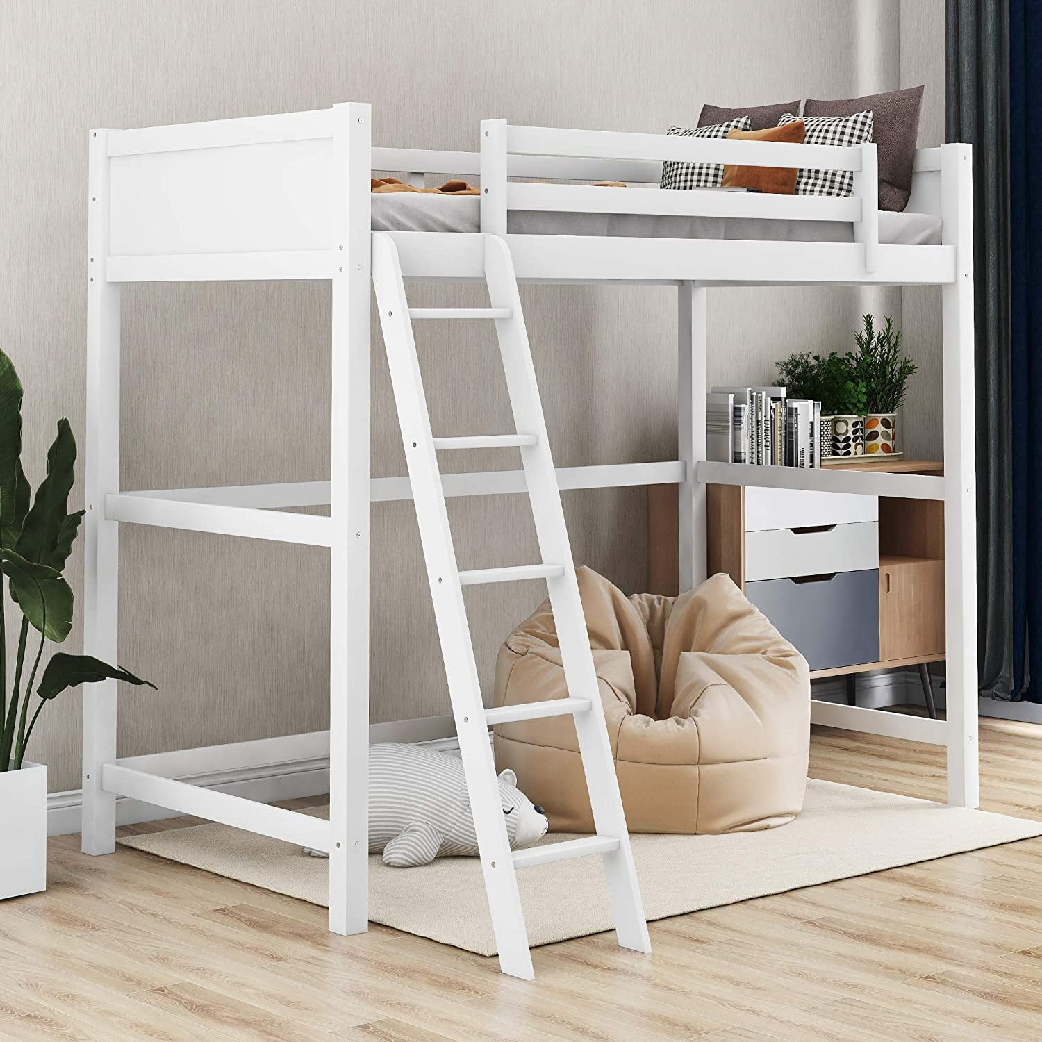 Modernluxe Panel Style Solid Wood Loft, Angled Bunk Bed Ladder Hooks