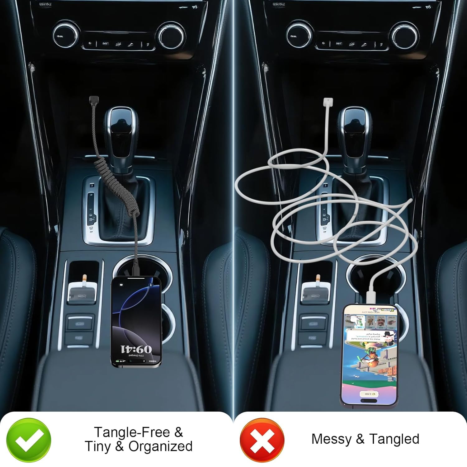 Coiled Carplay Car Charger Fast Charging，[2-Pack, 3ft] Retractable Braid USB A to USB C Cable for iPhone 17/17 Air/16/15/Plus/Pro Max/MacBook Pro, USB C Cord,Grey