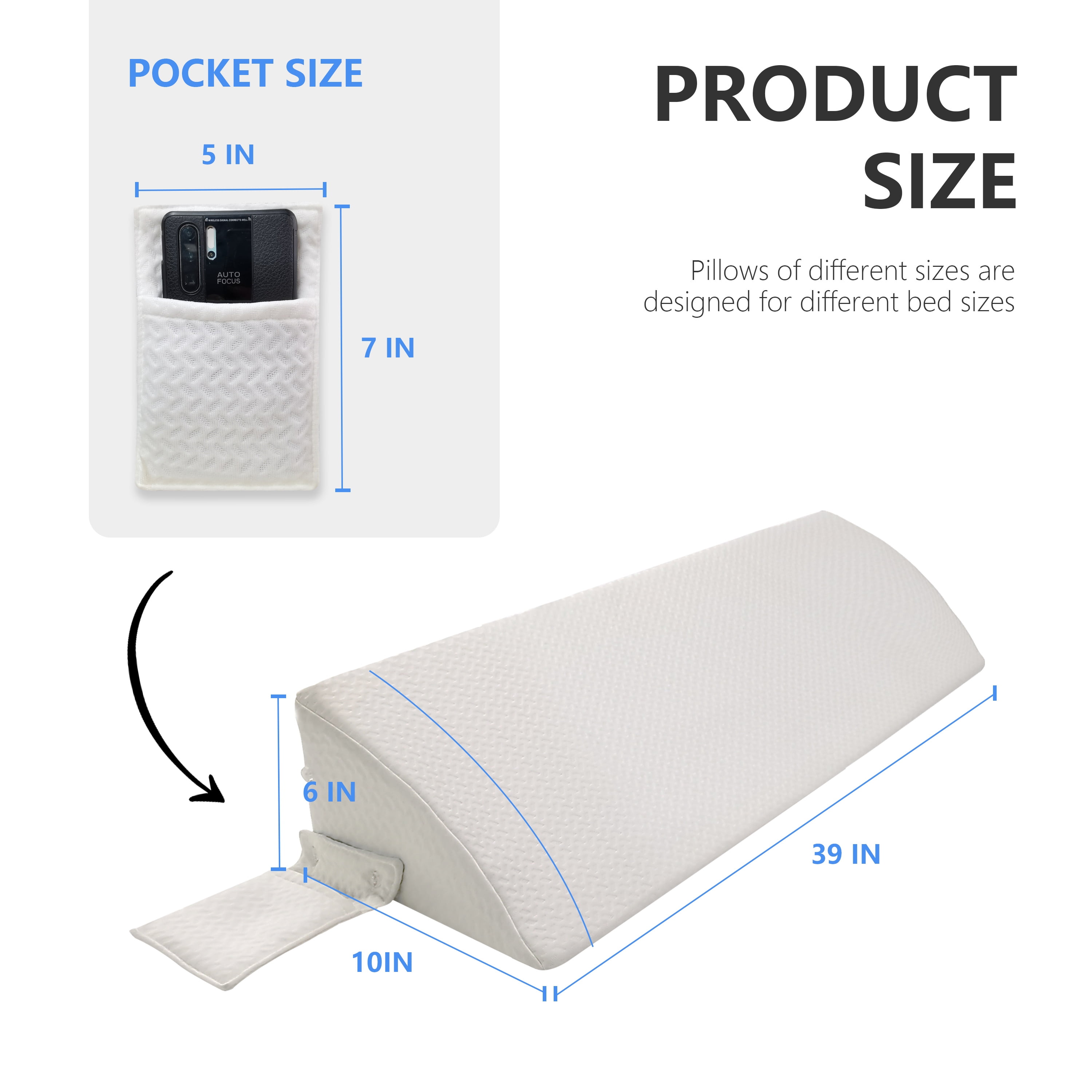 WOWMAX Bed Wedge Pillow for Headboard, Twin Size Wedge Pillow Headboard, Bed Gap Filler for Bed, Triangle Pillow Wedge, Mattress Gap Filler, Fill The Gap Between Your Headboard and Mattress, White