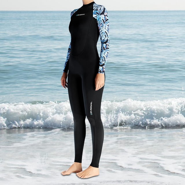 Traje de neopreno de manga larga para mujer, protección solar, traje de buceo de longitud completa para agua Negro