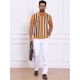 thumbnail image 2 of DARING DIVA Men's Striped Short Sleeves Button Down Jacquard Polo Shirts 2XL Dark Yellow, 2 of 7