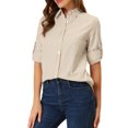 thumbnail image 1 of INSPIRE CHIC Chemise à Col à Revers pour Femme, Boutonnée, Manches Longues Retroussables, Kaki G, 1 of 6