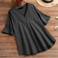 thumbnail image 2 of Diufon Womens T Shirts Oversized Summer Casual Short Sleeve V Neck Tunic Tops Soft Pleated Dress Shirts, 2 of 3
