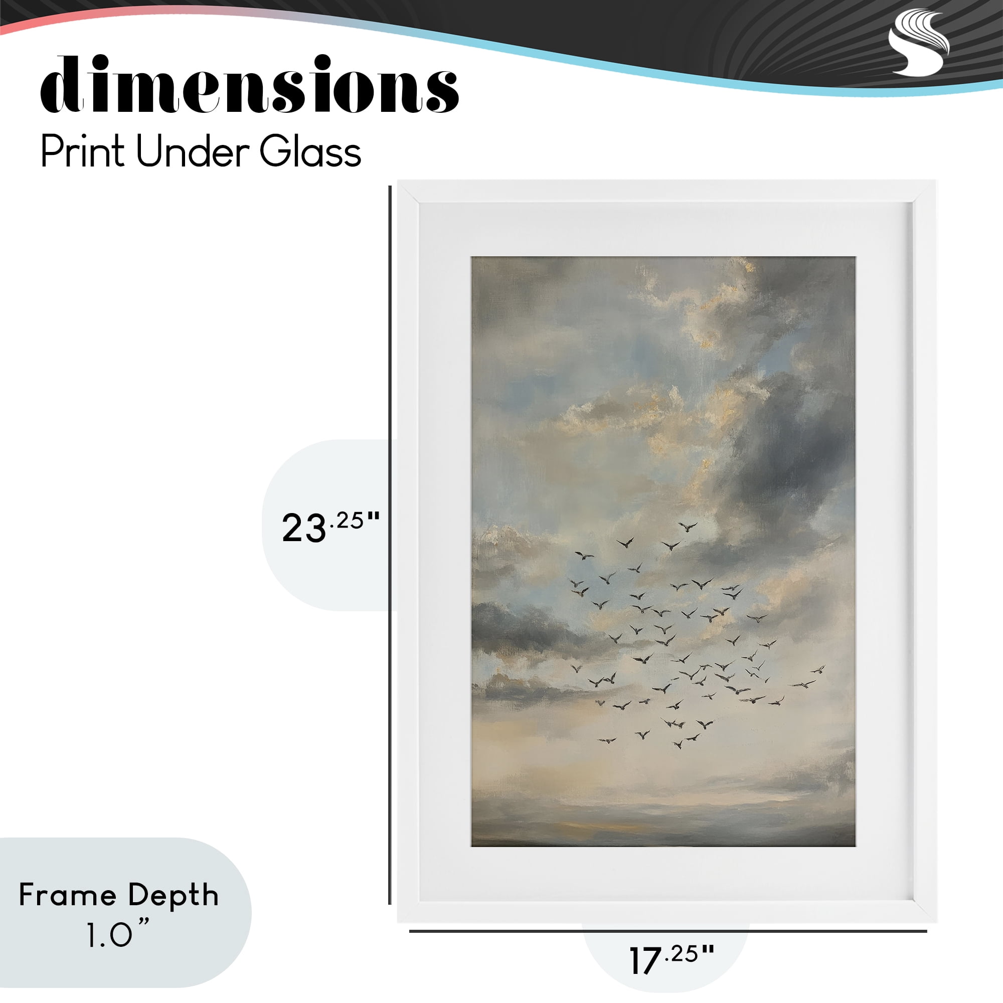 Stupell Industries Birds in the Clouds at Dusk White Framed Print Under Glass, design by Petal Prints Design