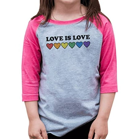 

7 ate 9 Apparel Kids Pride Shirts - Love is Love Rainbow Hearts Pink Shirt 3T