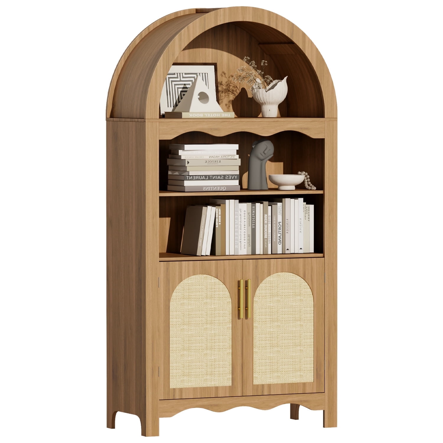 LAZZO 63" Arched Pantry Cabinet, Storage Cupboard with Anti-Tipping Device, Natural Wood Color