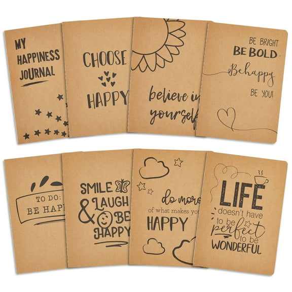 Paper Junkie Inspirational Notebooks Set - 8 Pack A5 (5.8 x 8.3 in) Kraft Paper Lined - Bulk Journals for School & Office - Teacher Essentials & Note-Taking