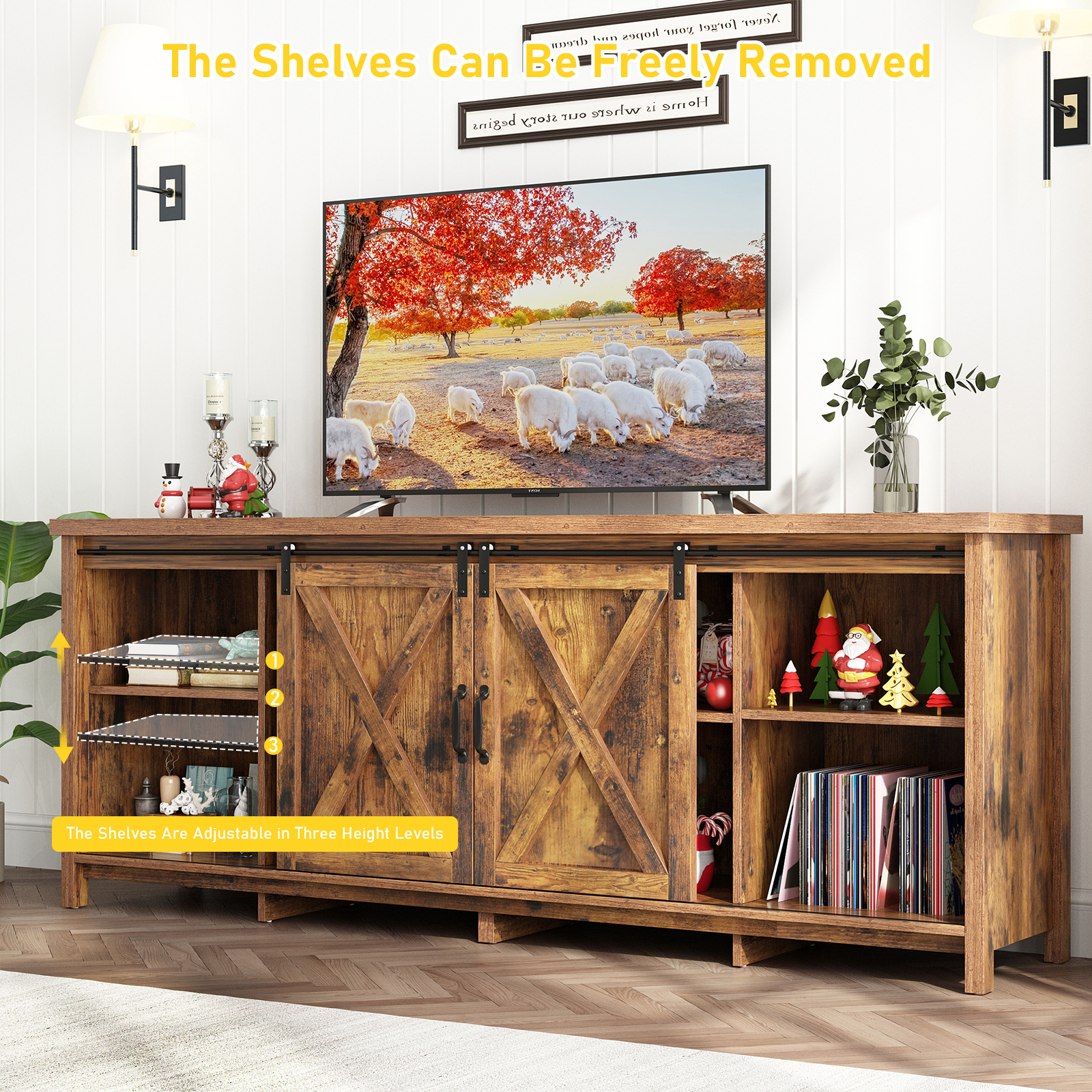 Chvans 70" Farmhouse TV Stand with Sliding Barn Doors photo 3