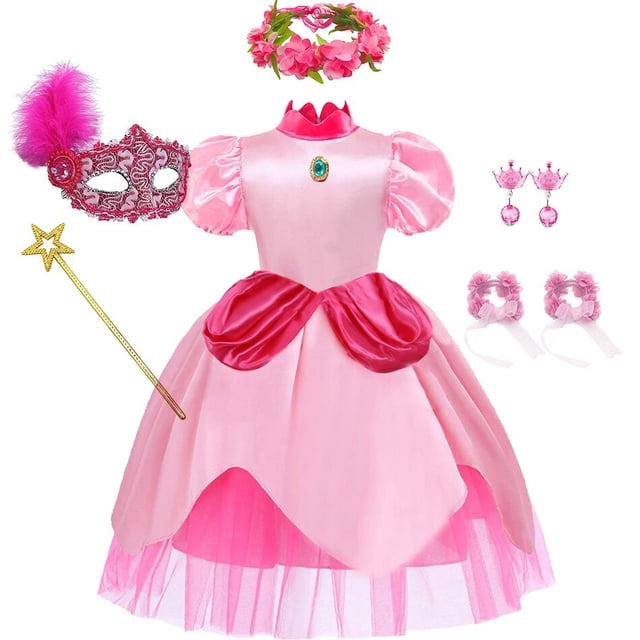 Disfraz de princesa Peach para niños, vestido de juego de rol de película de dibujos animados, vestidos rosas, trajes de fiesta de cumpleaños y Carnaval, novedad de 2023 Fivean unisex