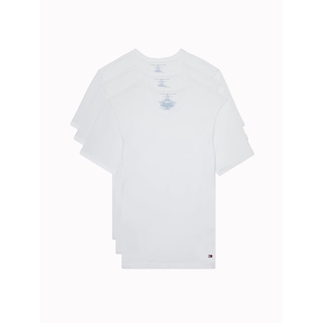Camiseta Tommy Hilfiger de algodón con cuello en V para hombre, paquete de 3 unidades, color blanco
