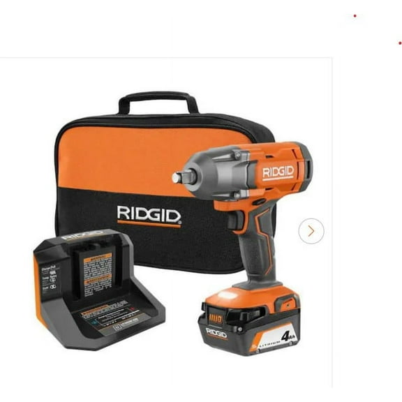 RIDGID 18V Cordless 1/2 in. Impact Wrench Kit - 500 ft./lbs. Torque with 4.0 Ah Battery