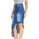 thumbnail image 2 of Falda de mezclilla pantalones cortos de mujer jeans borde crudo deshilachado agujero elástico cintura media minifalda casual 221-azul claro 6, 2 of 5