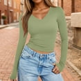 thumbnail image 2 of Long Sleeve Shirts for Women Womens Long Sleeve Stretch Crewneck Ribbed T Shirt Fitted Casual Basic Tops Z0A-Green, XXL, 2 of 8