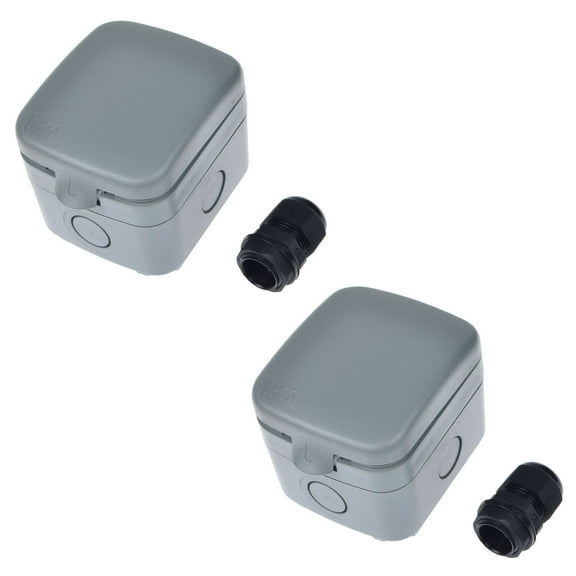 GREENCYCLE 2PC Storm Weatherproof 125VAC 15A Fused Protection Unit Outdoor Use 4-Pole Junction Box with 20mm Cable Gland IP66 Rated