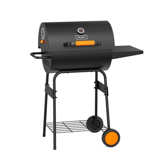 KEYO GRILL 20 Inch Barrel Charcoal Grill, Height Adjustable Charcoal Pan & Warming Rack for Backyard Patio