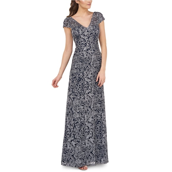 Vestido de mujer bordado JS Collection azul marino 12 Gown
