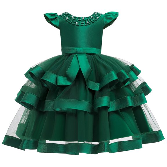 Girl green ruffle dress for wedding, pageant, graduation, birthday age 3 years old.